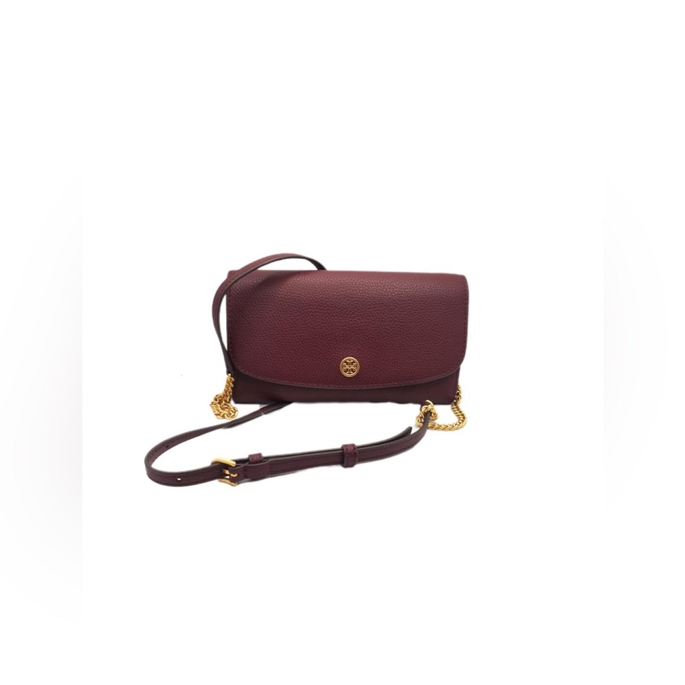 Tory Burch Authentic Brand New Robinson Pebbled Chain Wallet Claret/639